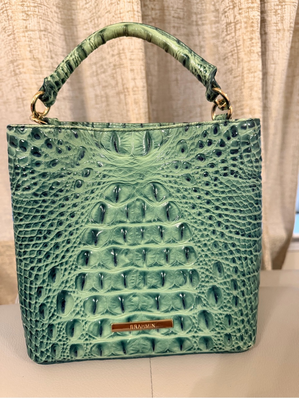 Brahmin Mint Green Croc-Embossed Mini Top-Handle Bag